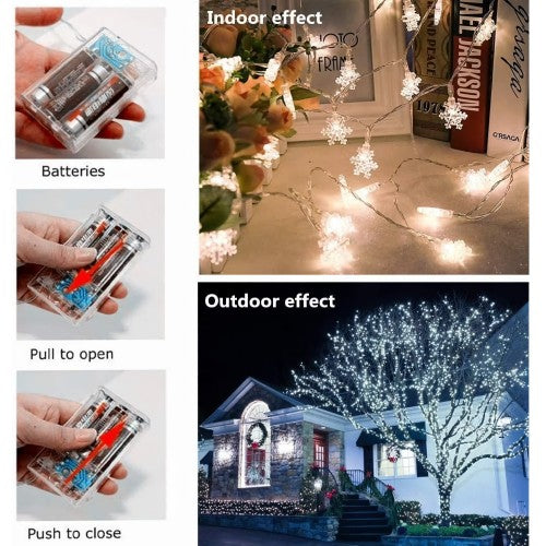 Christmas Snowflake String Lights, 6M Battery Operated String Lights with 40 LED, Battery Operated for Home, Indoor, Outdoor Christmas Snowflake String Lights, 6M Battery Operated String Lights with 40 LED, Battery Operated for Home, Indoor, Outdoor